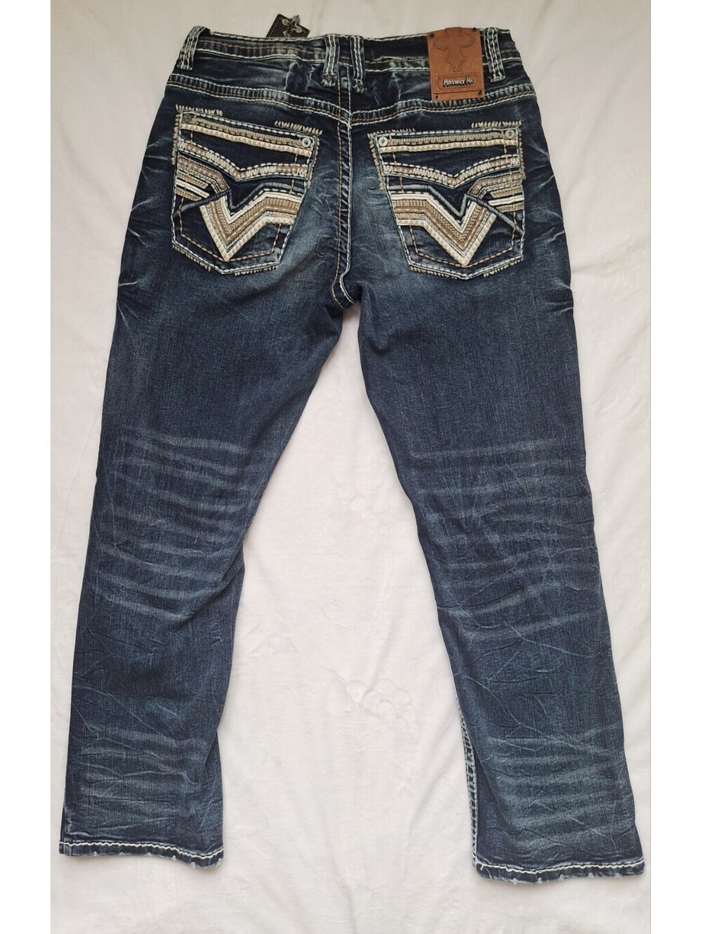Answer Me Straight Leg Embroidered Heavy Stitch Jeans Men's 34x30 Western Cowboy